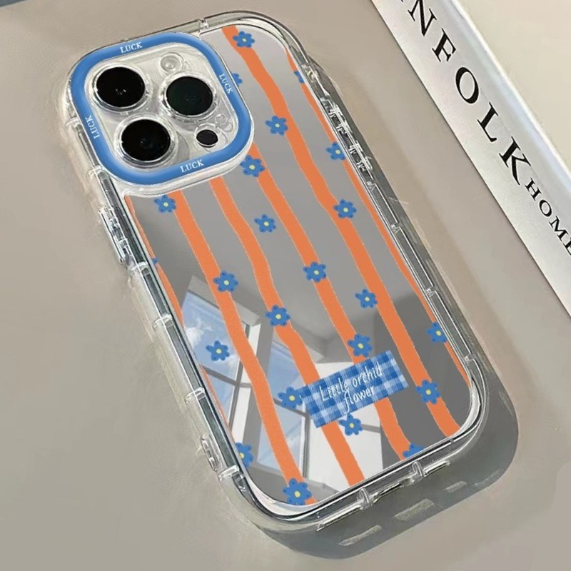 Phone Cases Blue - غطاء هاتف مرآة بنمط زهور مخططة