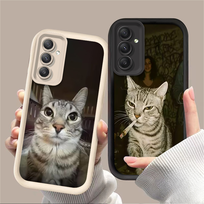 Phone Cases Samsung A14 - غطاء هاتف عصري بتصميم قطة تدخن