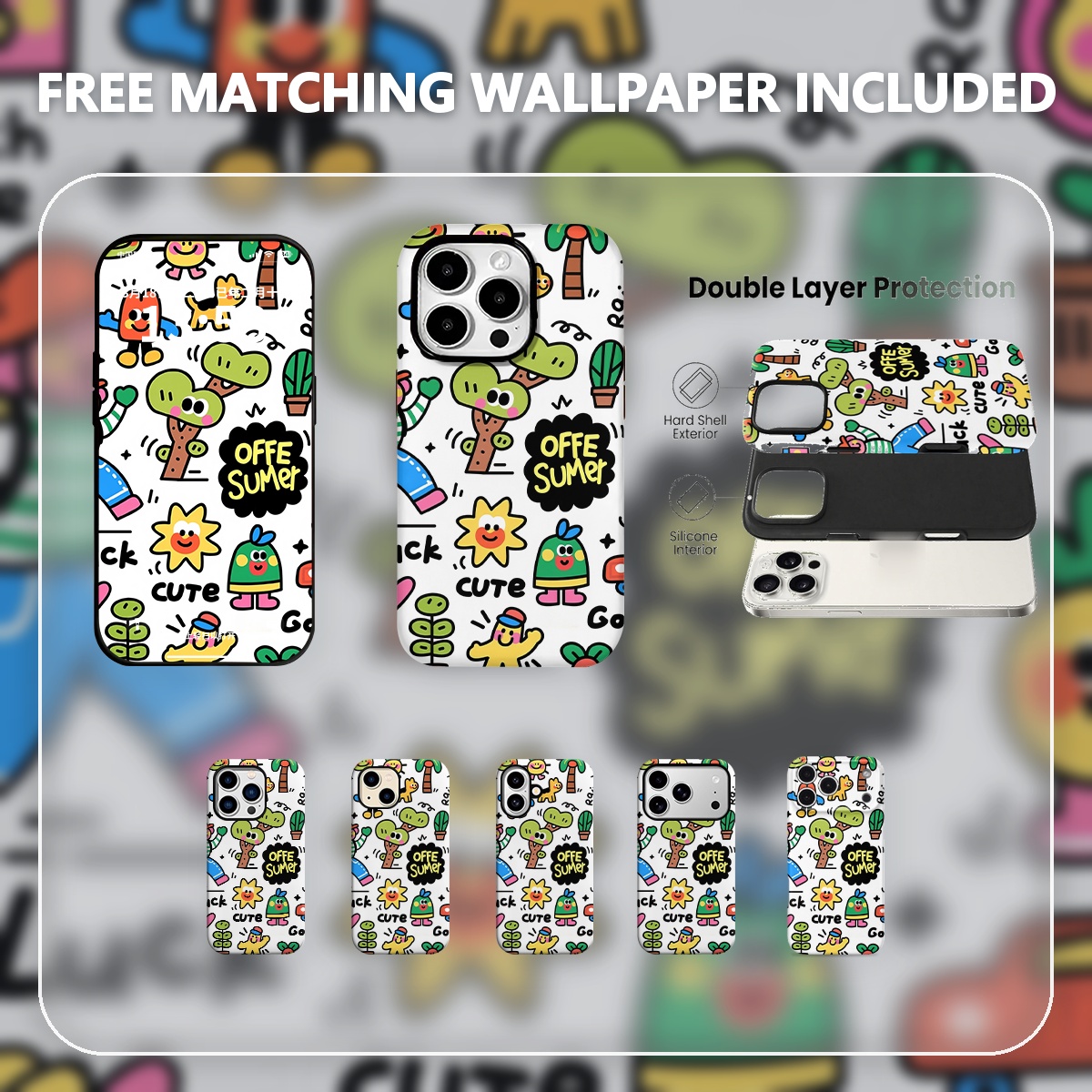 Phone Cases Kawaii - نمط رسومات عشوائية موضوع الصيف رسم