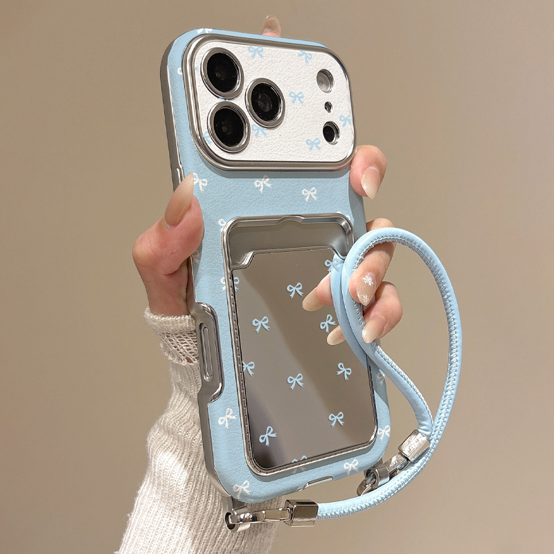 Phone Cases With Card Holder - حافظة هاتف لطيفة بتصميم فيونكة ومرآة