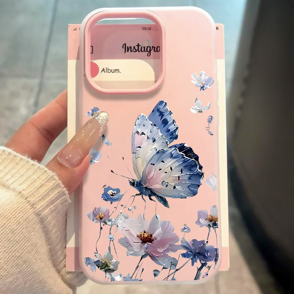 Phone Cases Blue - جراب هاتف بتصميم فراشة زهرية باللونين