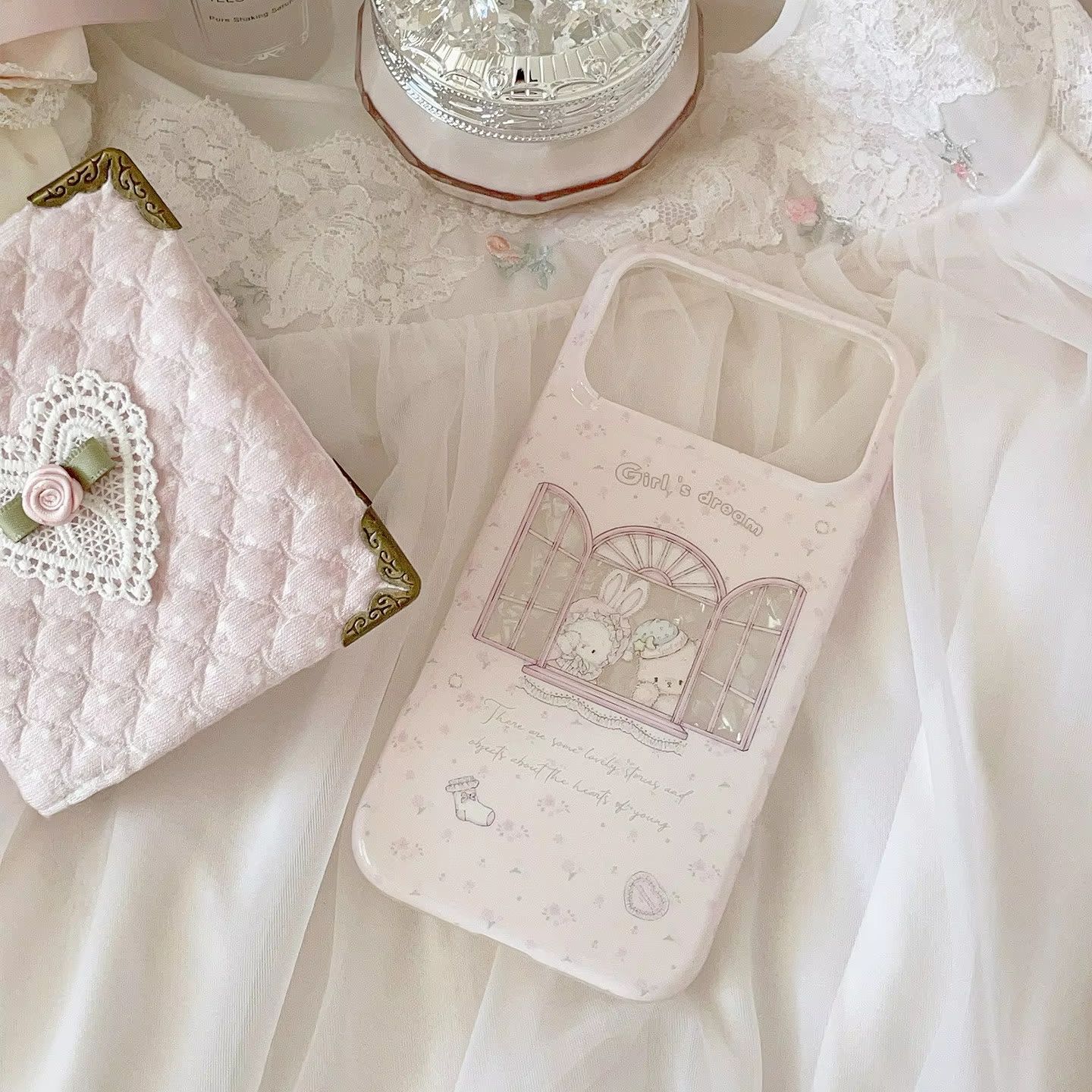 Phone Cases Pink - غطاء هاتف كاواي بتصميم أرنب ودب