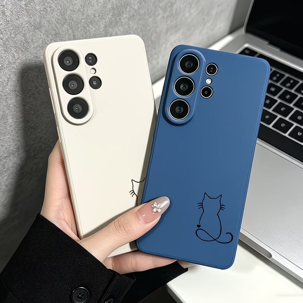 Phone Cases Drawing - غطاء هاتف بتصميم قطة بخط فني