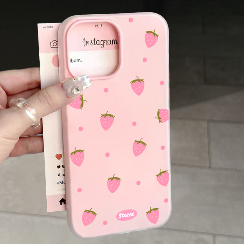 Phone Cases Pink - جراب هاتف بنمط الفراولة الوردي اللطيف