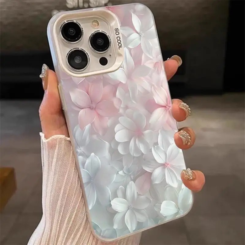 Phone Cases Pink - غطاء وردي مزين بالزهور لهواتف آيفون