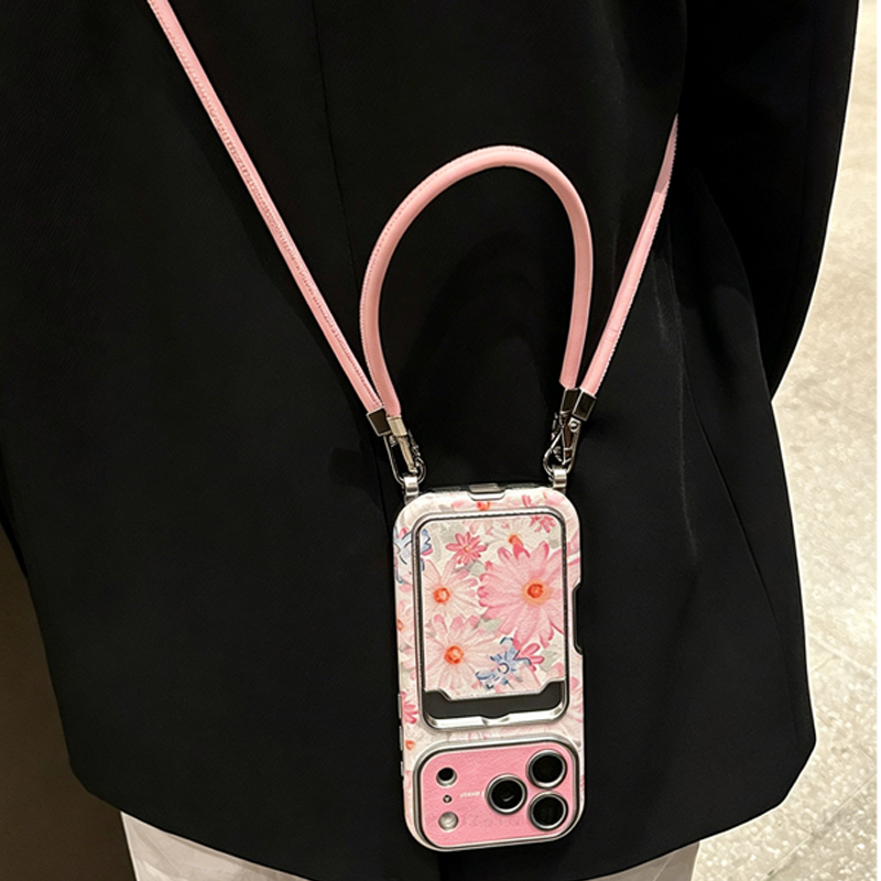 Phone Cases With Card Holder - حافظة هاتف وردية بنقشة زهور وملمس