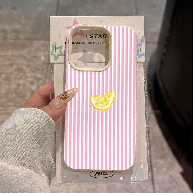 Phone Cases Pink - غطاء هاتف بخطوط برتقالية ووردية وبيضاء