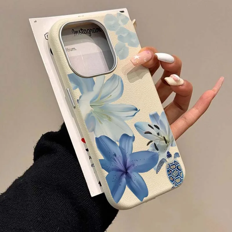 Phone Cases Blue - غطاء هاتف أنيق بنمط زهرة الزنبق