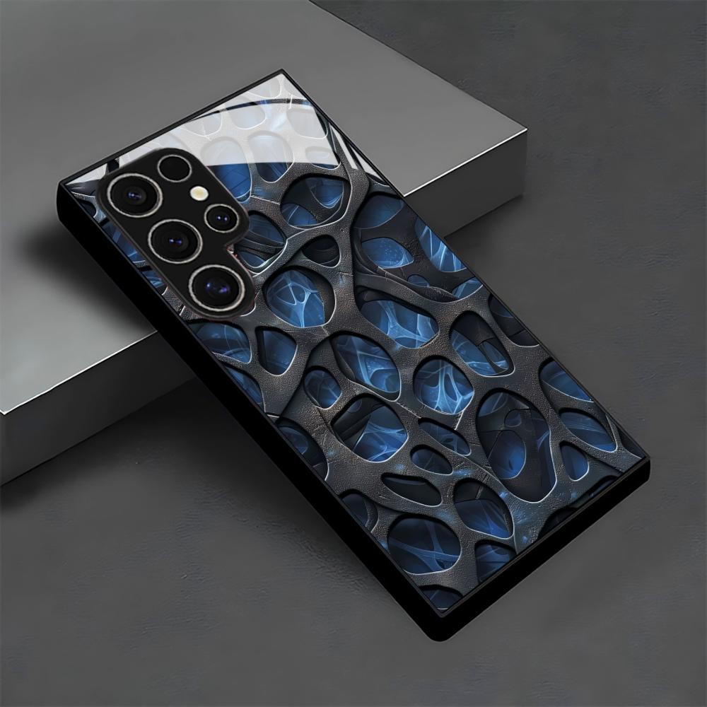 Phone Cases Blue - جراب هاتف زجاجي أزرق بتصميم خلية