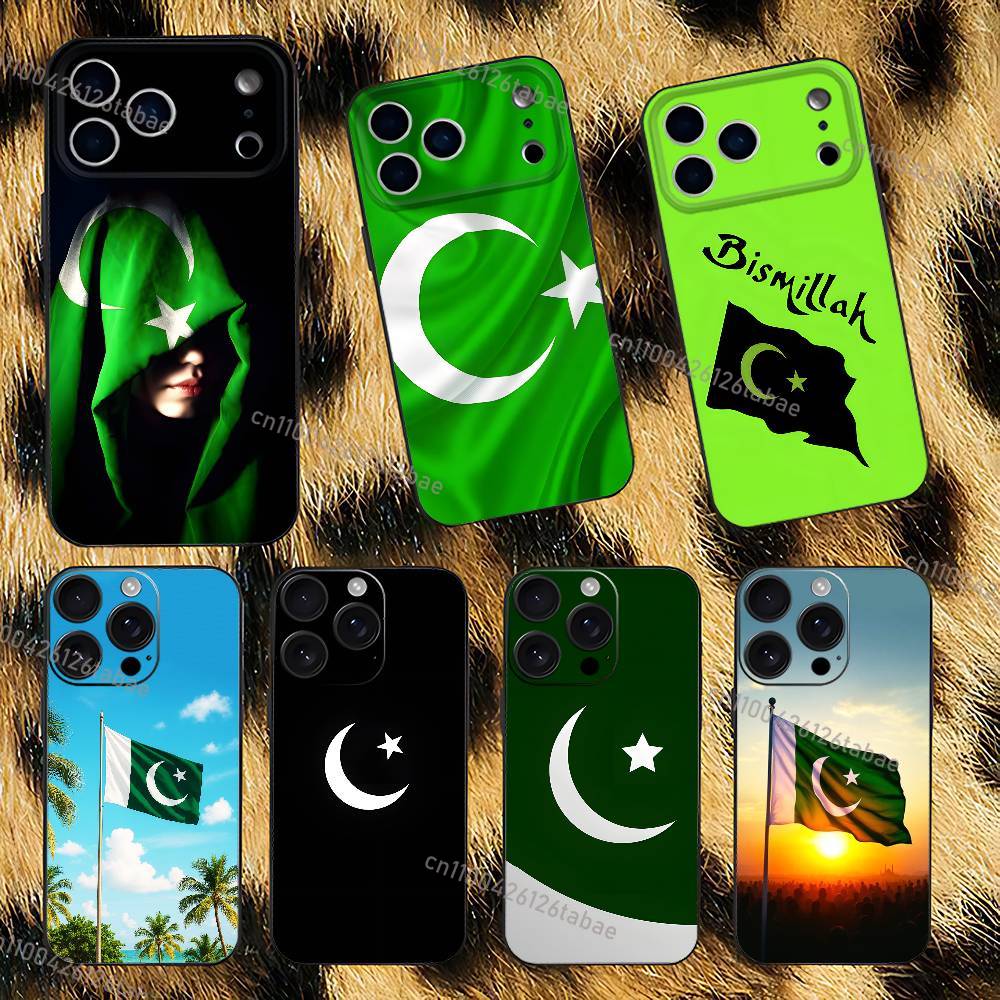 Phone Cases Pakistan - جراب هاتف ناعم أسود بتصميم علم