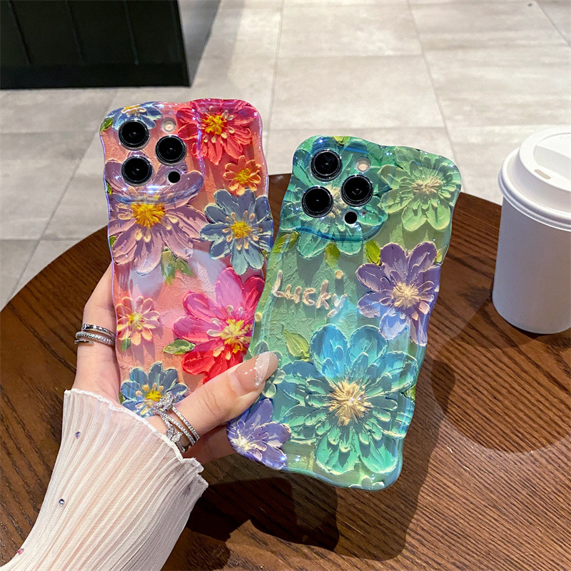 Phone Cases Art - الرجعية الضوء الأزرق النفط اللوحة الزهور
