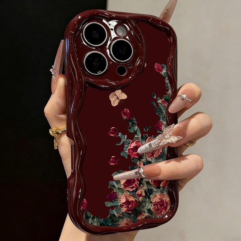 Phone Cases Drawing - جراب هاتف فاخر بنمط زهور ريترو