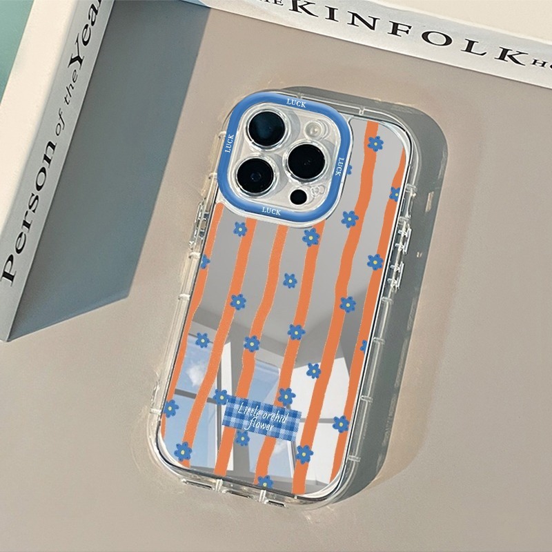 غطاء هاتف مرآة بنمط زهور مخططة - مراجعة Phone Cases Blue وسعره
