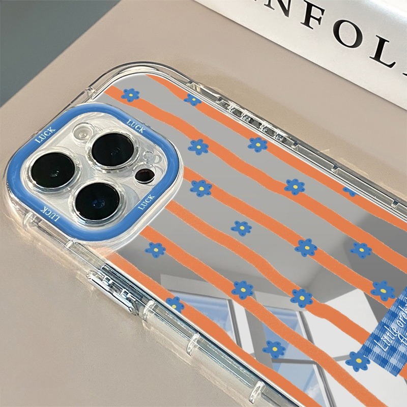 غطاء هاتف مرآة بنمط زهور مخططة - مراجعة Phone Cases Blue وسعره
