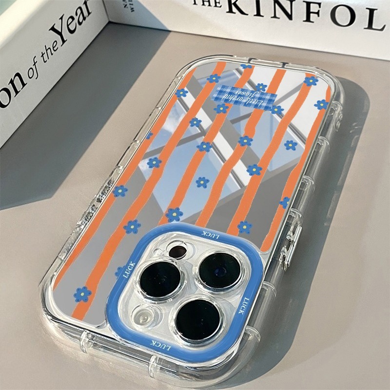 غطاء هاتف مرآة بنمط زهور مخططة - مراجعة Phone Cases Blue وسعره