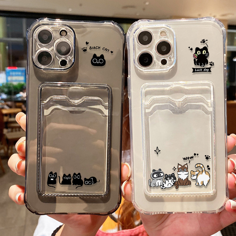 لطيف القطة السوداء جراب هاتف آ - مراجعة Phone Cases With Card Holder وسعره